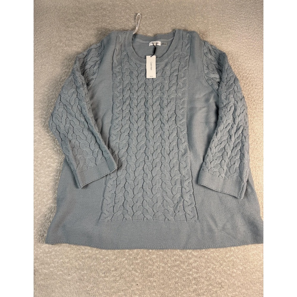 Calvin Klein Sweater Womens‎ 3X Blue Cable Knit Acrylic Pullover Plus